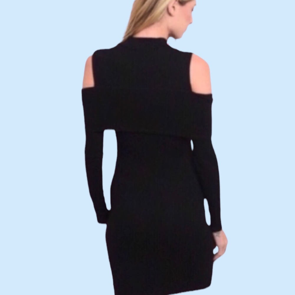 BLACK COLD SHOULDER RIBBED DRESS - Picture 2 of 11